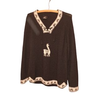 Perupaca 100% Alpaca Sweater LLAMA Made in PERU Tie Accent Medium Large KNIT